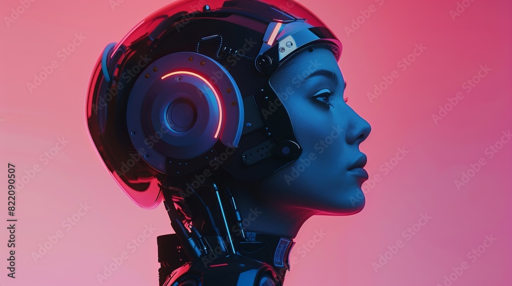 Poster ai bot in action, side view, instant responses, futuristic tone, split complementary color scheme