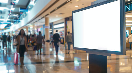 Obraz premium a blank modern digital signage screen in the middle of a busy shopping mall