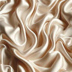 Obraz premium Background of ivory silk fabric with a glossy satin texture and silky waves. The drapery is seductive and shiny, ideal for bedding, fashion clothes, and curtains, showcasing depth and elegance.