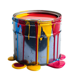 Open Can of Paint With Drips Isolated on Transparent Background, PNG, Cut Out.