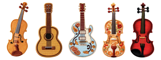 Music instrument embroidering png on transparent background