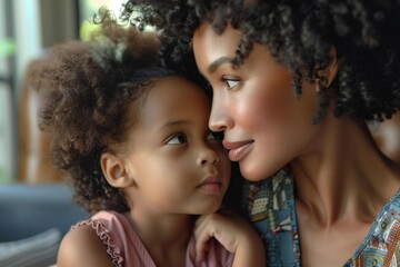 Celebrating Black Motherhood: A Tender Moment Between Mother and Daughter - Powered by Adobe