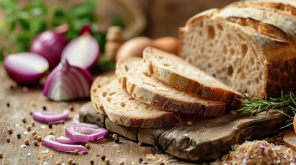 freshly baked bread sliced with onion
