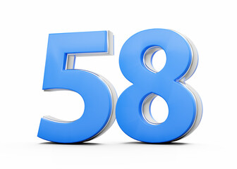 3D Number 58 Fifty Eight Made Of Blue Body With Silver Outline On White Background 3D Illustration