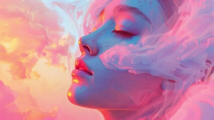 A mesmerizing painting of a woman with her eyes closed, embodying a sense of tranquility and introspection