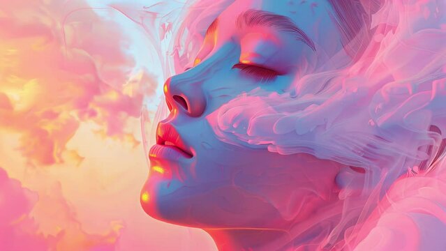 A mesmerizing painting of a woman with her eyes closed, embodying a sense of tranquility and introspection