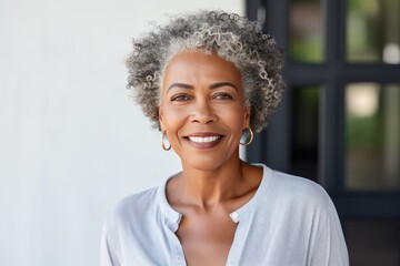 Olive Background Happy black american independant powerful Woman. Portrait of older mid aged person beautiful Smiling girl Isolated on Background ethnic diversity 