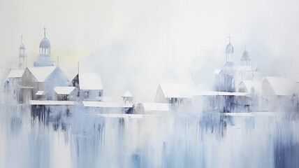 Obraz premium painting Orthodox churches row of churches on a white background, impressionism style light background art work