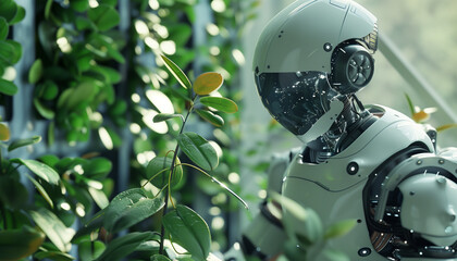Robot working in a crop field wallpaper - ai generative