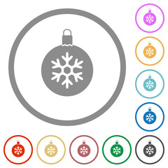 Christmas ball with snowflake flat icons with outlines