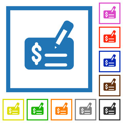Cheque signing solid flat framed icons