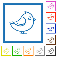 Bird right side view outline flat framed icons
