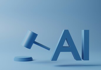 AI Act, Legislation, Regulation of Artificial intelligence concept. Alphabets AI and gavel. Minimal 3D render. 