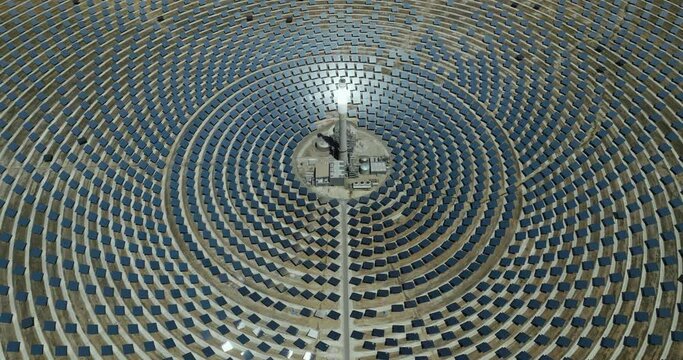 Aerial view of Gemasolar Solar Panels Plant, Seville, Spain.