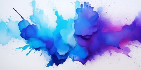 Abstract blue splash watercolor on white background, Blue ink watercolor splash texture, blue ink stain, Blue ink splatter, banner