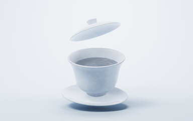 Chinese style teapot and teacup, 3d rendering.
