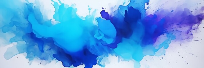 Abstract blue splash watercolor on white background, Blue ink watercolor splash texture, blue ink stain, Blue ink splatter, banner