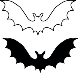 Fototapeta premium Explore the enchanting world of bats with these two captivating sets of images, black bat shapes and intricate bat line art.eps