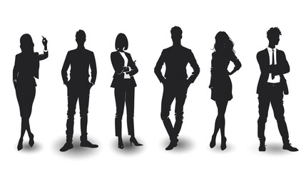 Men and women, smartly dressed, Silhouette businesspeople set.