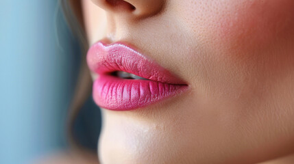close view of young woman beautiful lips