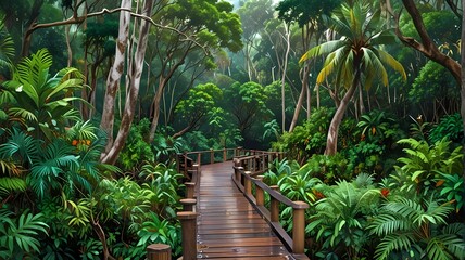 tropical garden with tropical plants
