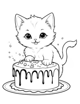 recommend clip art: coloring page for kids with a cute cat