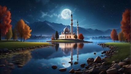 view of the mosque at stunning night