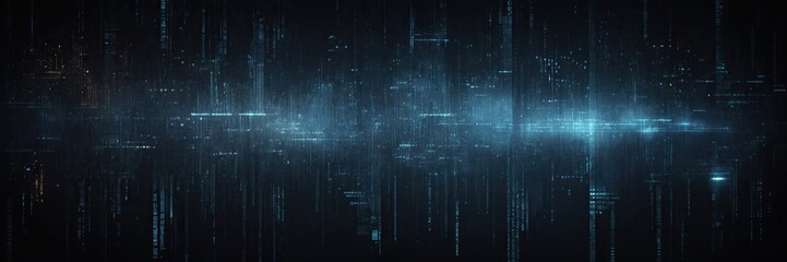 Digital pixelated or bit patterns symbolizing data and communication.