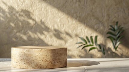 Ecofriendly Cork Podium, front view focus, with a natural appeal, excellent for presenting wellness and spa products