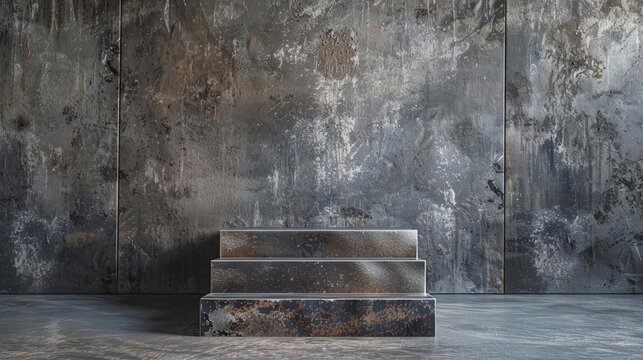 Industrial Zinc Podium, front view focus, with a rugged industrial look, excellent for presenting wellness and spa products