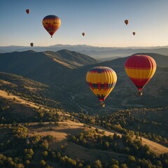 A family enjoying a hot air balloon ride over the mountains.

