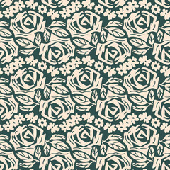 Black and white seamless pattern with flowers.  Vector