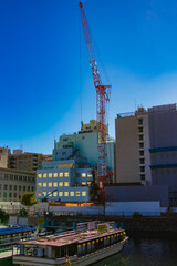 Cranes at the under construction in Yokohama wide shot
