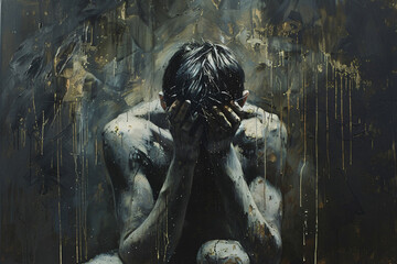 Guilt and shame concept, a man burying his face in his hands, emotional distress