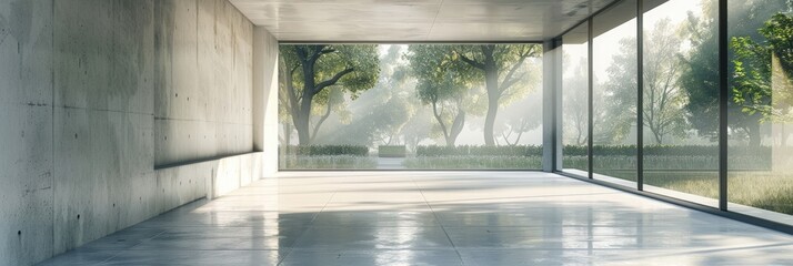 concrete hallway with a park background. For product display