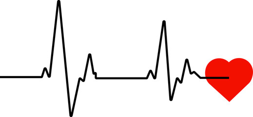 Black heartbeat line and small stylized red heart vector illustration