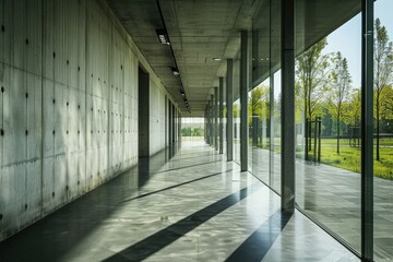 concrete hallway with a park background. For product display