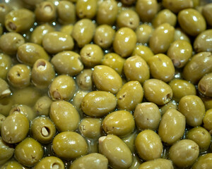 Background of organic olives close up. Flat lay.