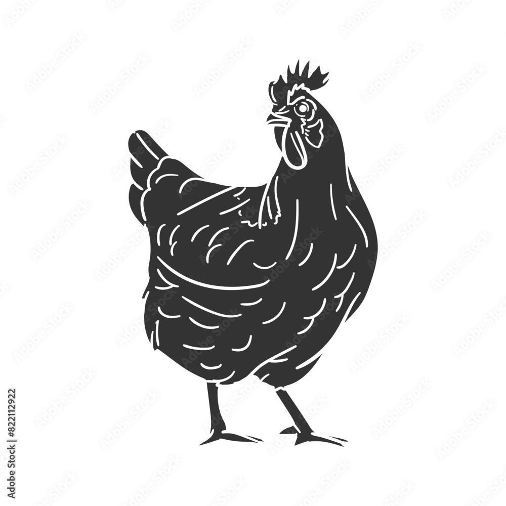 Sticker hen icon silhouette illustration. chicken vector graphic pictogram symbol clip art. doodle sketch bl