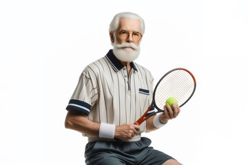 old man sport uniform playing tennis isolated on white background