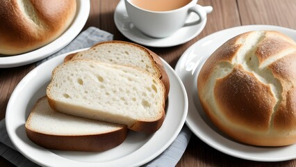 Naklejka premium round flatbread, breakfast with croissant