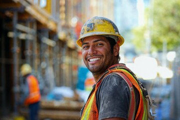 Smiling Construction Worker on a Building Site