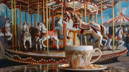 Carousel horse and coffee cup for a whimsical event design