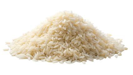 A close-up photo of a heap of dry white rice grains, a common food ingredient