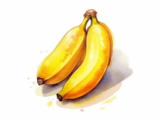 Watercolor Painting of Fresh Bananas