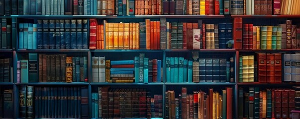Bookshelf filled with a variety of multicolored books, symbolizing the joy of reading and exploring different genres