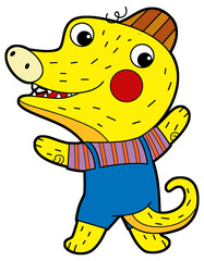 cartoon scene with happy funny dinosaur  dino lizard dragon kid  child having fun playing kindergarten isolated background illustration