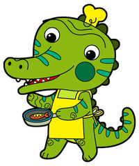 cartoon scene with happy funny dinosaur  dino lizard dragon kid  child having fun playing kindergarten isolated background illustration