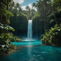 "Standing together for refugee rights."

Background: Turquoise waterfall surrounded by tropical plants.