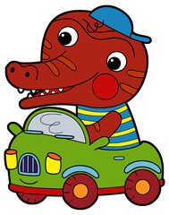 cartoon scene with happy funny dinosaur  dino lizard dragon kid  child having fun playing kindergarten isolated background illustration